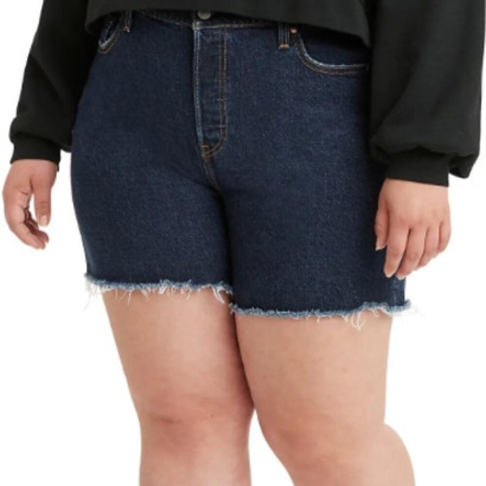 Levi's 501 Shorts Button Fly Mid Thigh High Rise Fray Hem Dark Wash 22W NWT